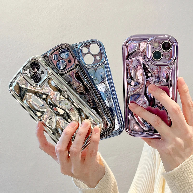 Glossy Laser Meteorite Texture Plating Phone Case For iPhone 11 12 13 14 15 16 17 Pro Max Air Plain Color Anti-knock Cover