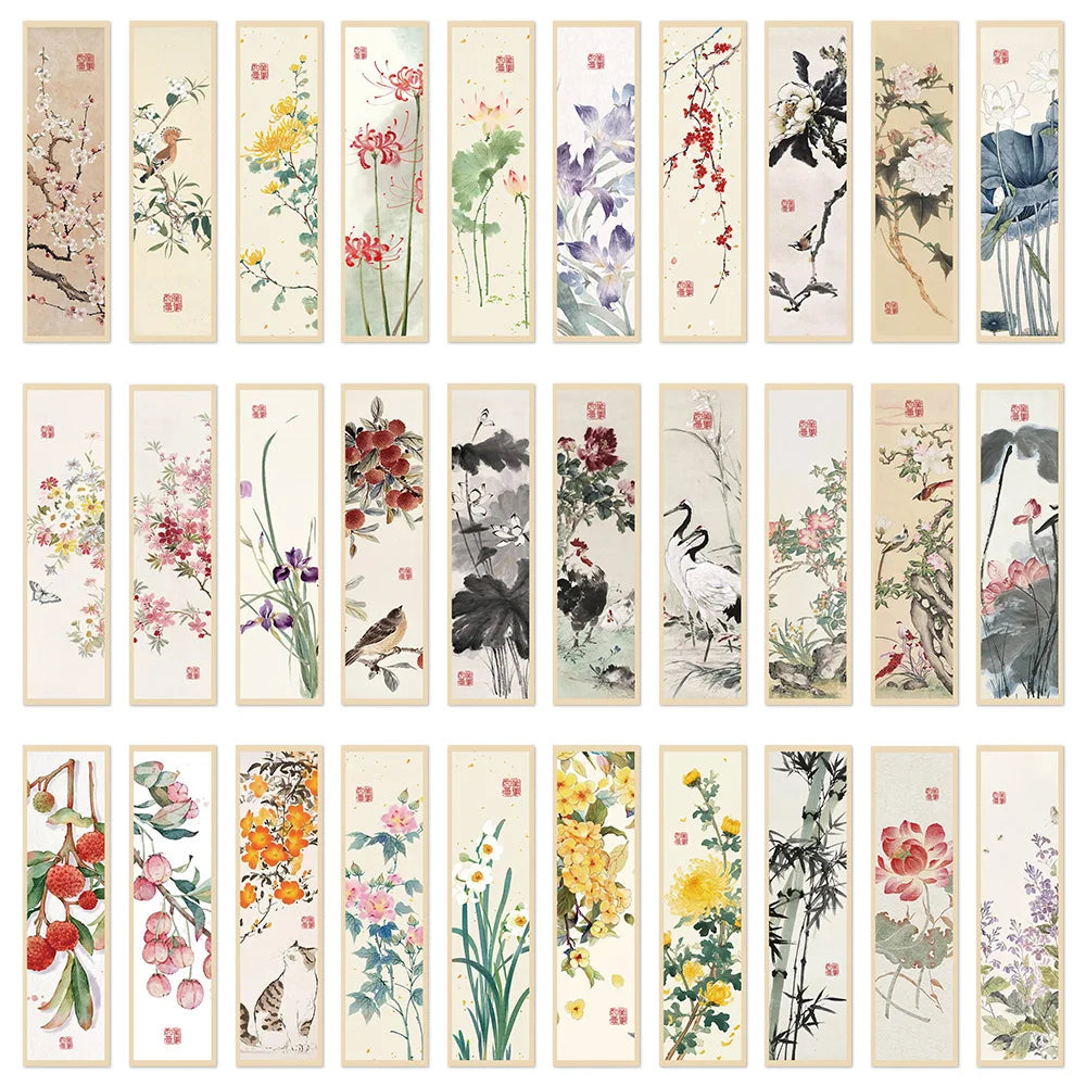 30pcs Chinese Painting Style Bookmarks Chinese Ink Painting Reading Book Page Book Marking Notebook Marking Student Stationery