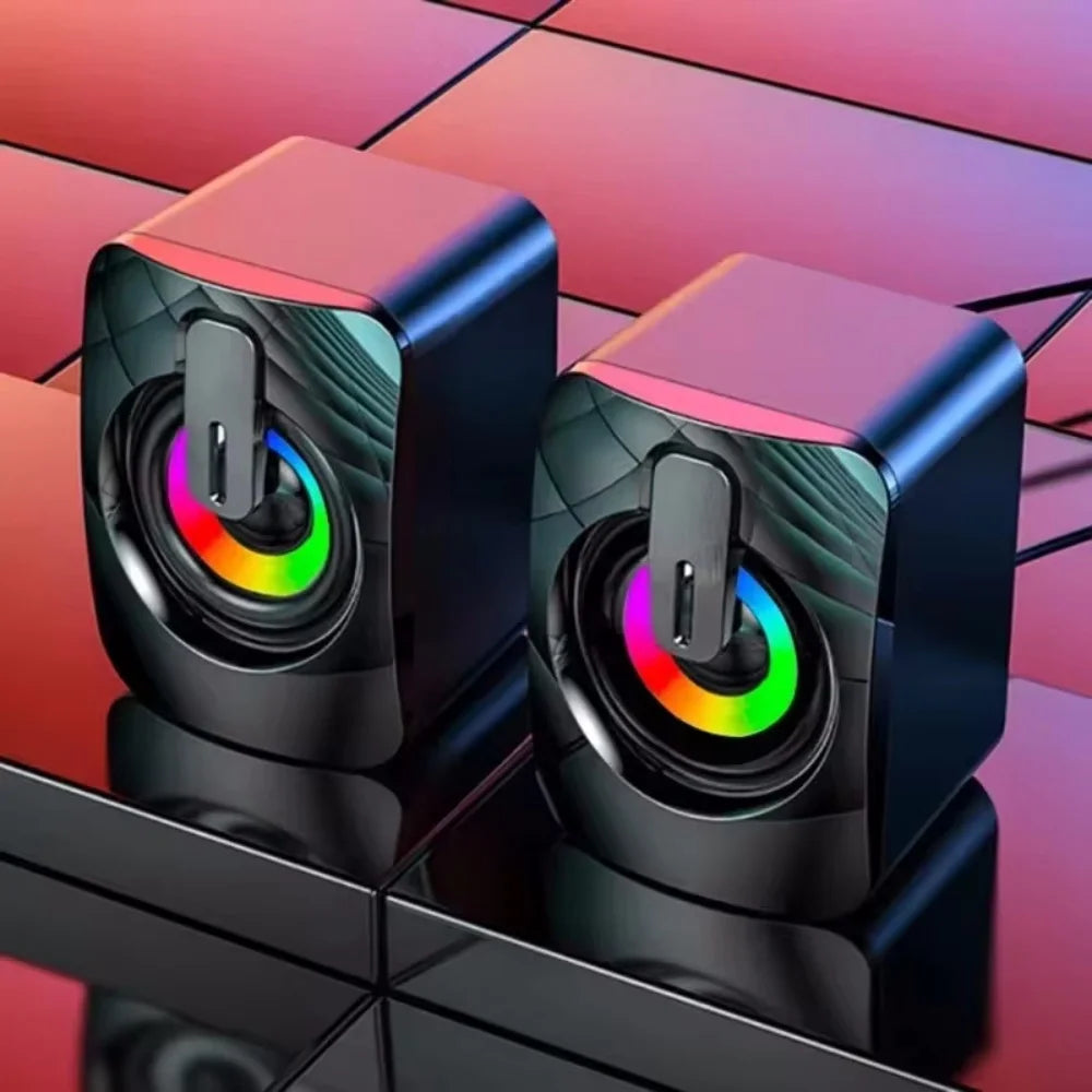 Colunas de Computador PC Sound Box HIFI Estéreo com Microfone e Luz LED para Computador de Secretária, Colunas de Gaming RGB com Som Surround