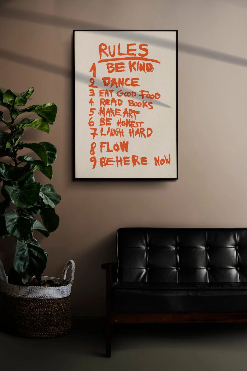 Orange Rule Alphabet Print Canvas Painting Kitchen Gallery Decorative Poster Ideal Gift for Bedroom Frameless Wall Art