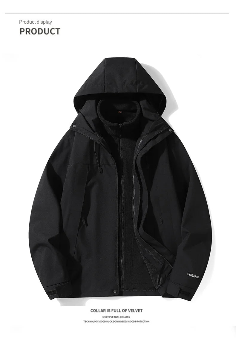 Outdoor 3-in-1 Hardshell Jacket for Men and Women,Antifouling warm Jacket, Waterproof Cold-resistant Mountaineering Jacket