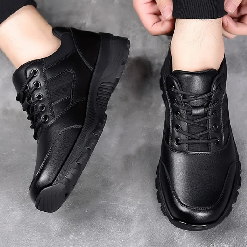 New Platform Cow Leather Casual Sneakers for Men Designer Autumn Winter Cotton Black Outdoor Men's Sports Shoes Zapatos Hombre