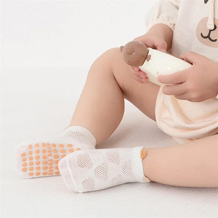4Pairs/Set Cotton Breathable Children Socks Spring Summer Thin Baby Mesh Short Sock Boys Girls Cute Cartoon Non-slip Floor Socks
