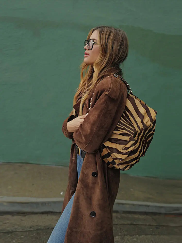Women's Vintage Brown Suede Trench Coat Long Belted Overcoat Retro Windbreaker Fashion Female Date Commuter Streetwear Outerwear