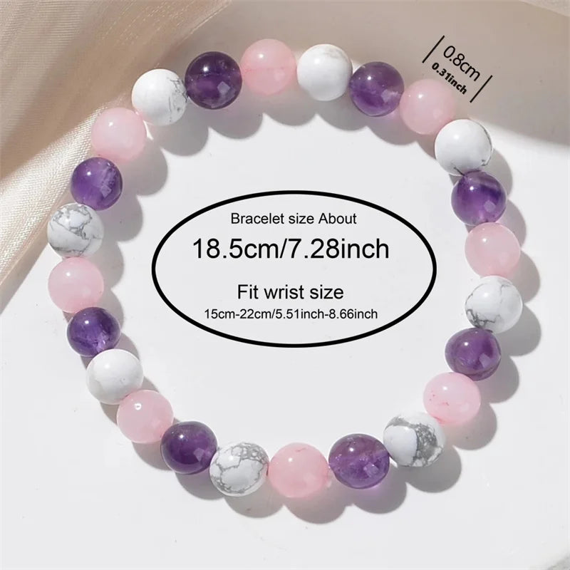 1pc Fashionable Aura Balancing Sleep Bracelet, 8mm Natural Stone Sleep Bracelet - White Turquoise - Amethyst - Rose Quartz