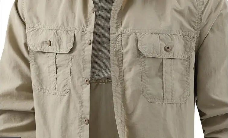 Men Outdoor Thin Breathable Comfortable Cargo Shirts Male Multi Pockets Tooling Shirts New Spring Male Mountaineering Shirts