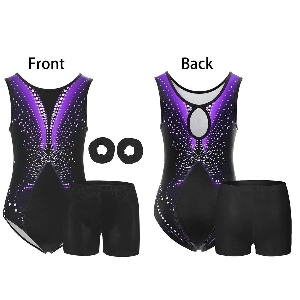 4 Piece Gymnastics Leotards for Girls Sleeveless Athletic Biketard Kids Water-drop Back Unitard Tumbling  Activewear Outfits
