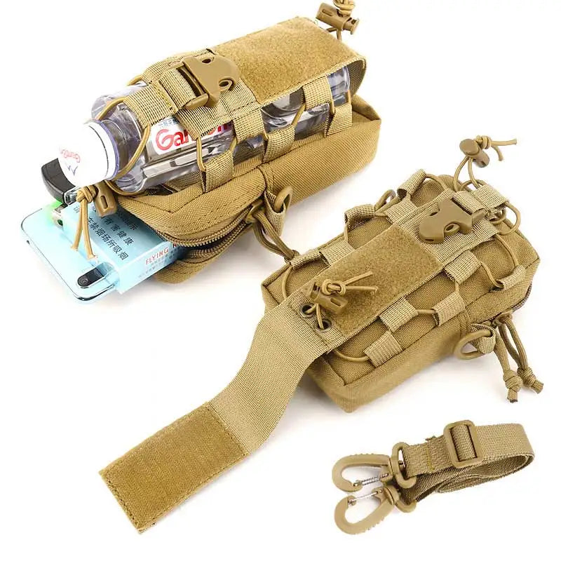Molle EDC Water Bottle Pouch Canteen Kettle Carrier Holder Outdoor Sports Phone Holder Travel Camping Hiking Hunting Waist Bag