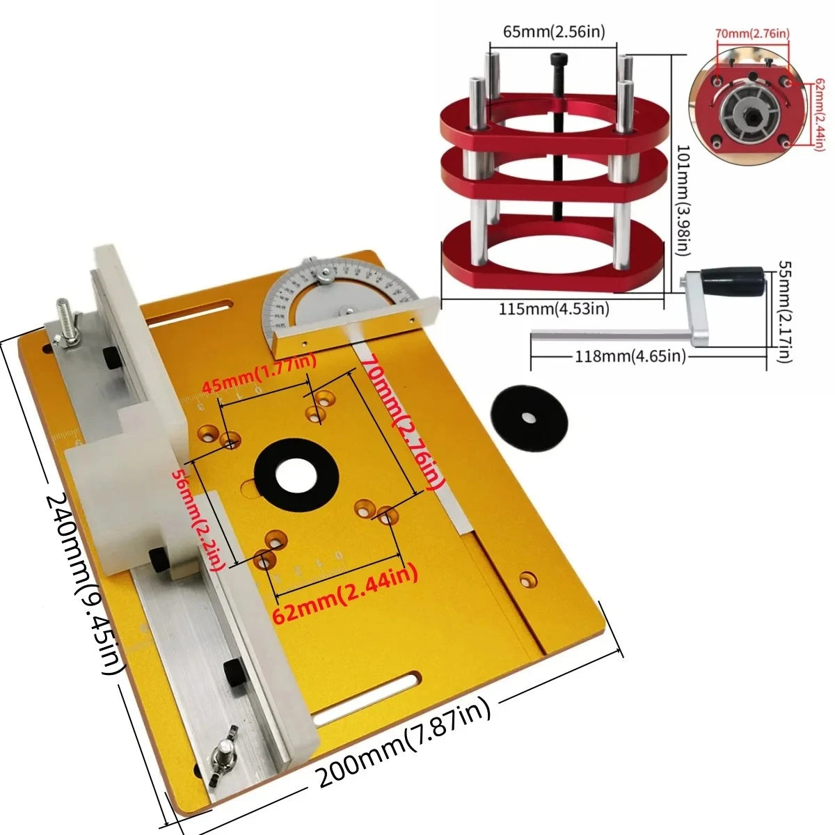 Precision Aluminum Router Lift Kit Hand Crank Router Plate Lifting System Woodworking Router Table Trimmer Engraving Machine