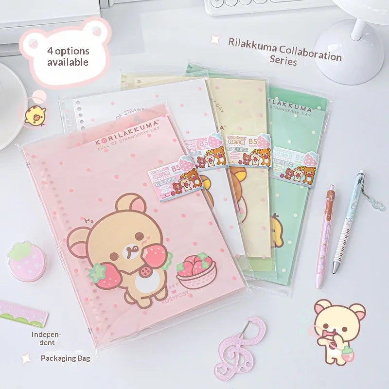 In Stocks RosyPosy Korilakkuma Loose Leaf Notebook Cute Strawberry Pattern B5 Refillable Journal For Study Office Daily Planning