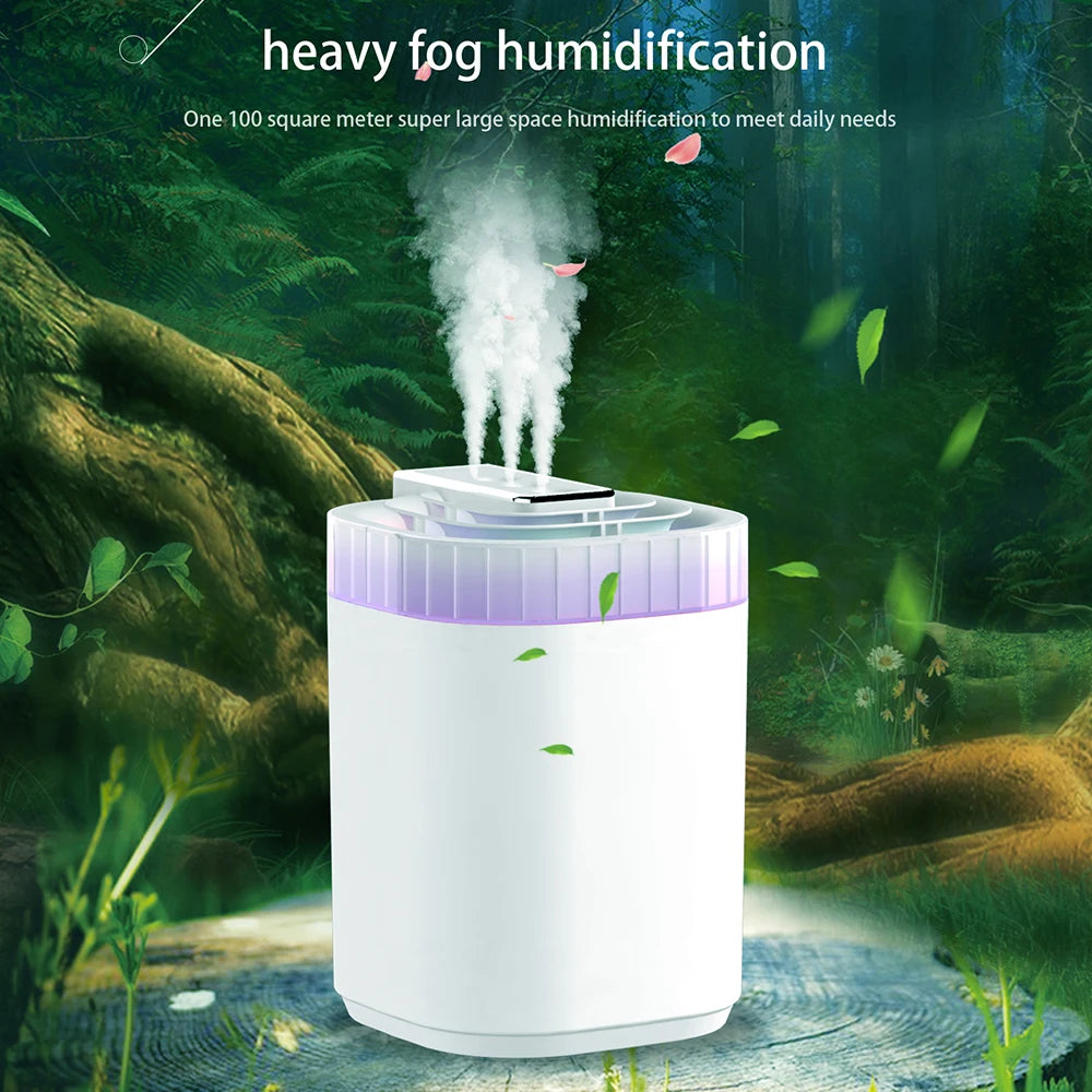 Humidificador de ar ultrassónico de 3L com névoa fria, luz noturna e três bicos, humidificador aromático USB silencioso para casa