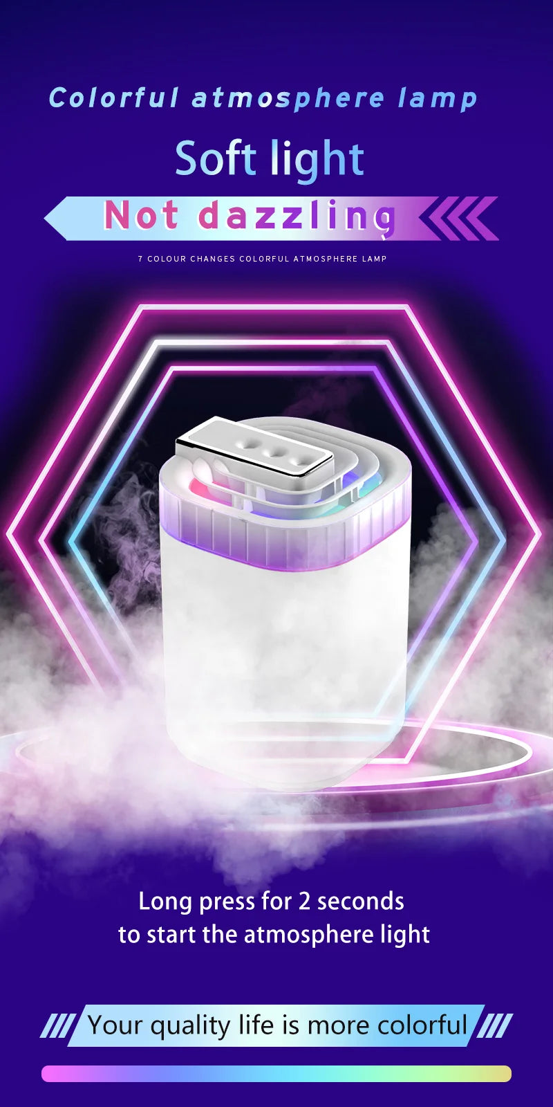 Humidificador de ar ultrassónico de 3L com névoa fria, luz noturna e três bicos, humidificador aromático USB silencioso para casa