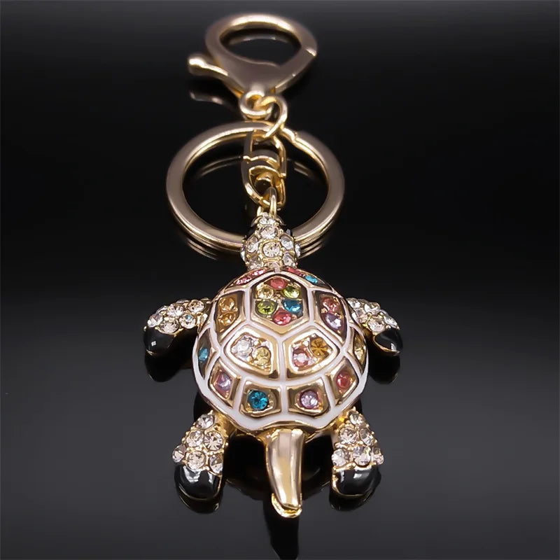 Exquisite Colorful Crystal Turtle Key Ring Holder for Women Men Alloy Rhinestone Animal Keychain Charm Jewelry Gifts K5205S03