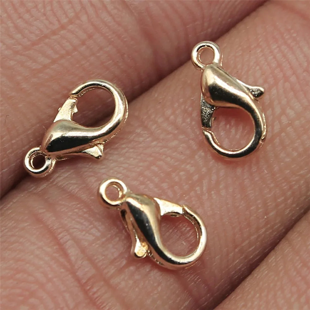50pcs 8 Colors 12mm 10mm Metal Alloy Lobster Clasp Hooks For Necklace & Bracelet Chain DIY Fashion Jewelry Findings