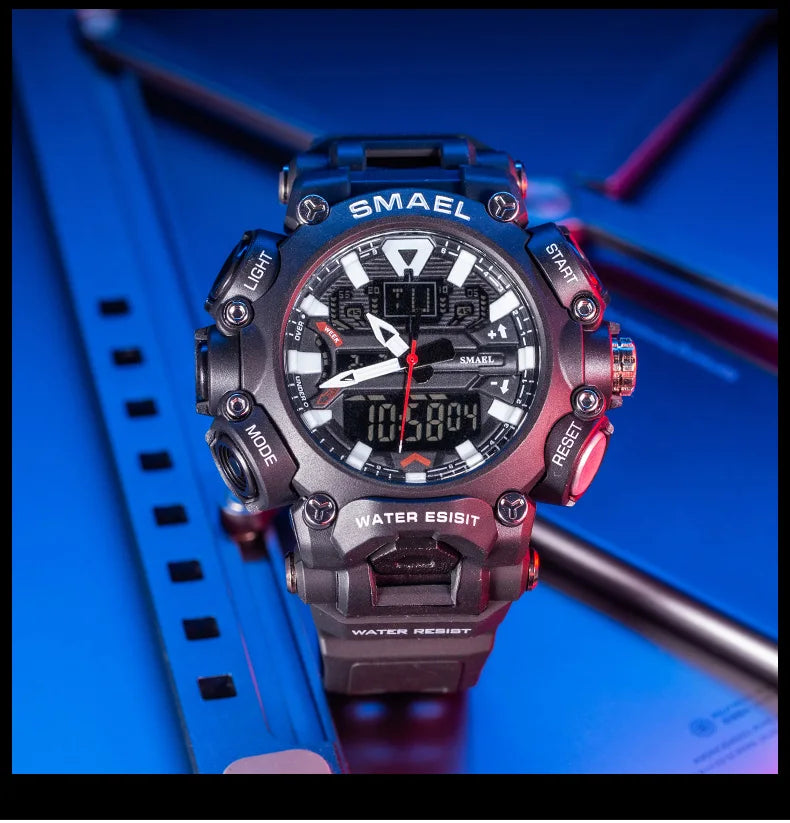 Military Watch Sport Waterproof 50M Stopwatch Analog Digital Wristwatches Week Display Alarm Clock 8053 Digital Watches Mens