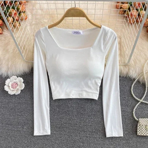 T-shirts For Women With Built In Bra T Shirts Womens Long Sleeve O-neck Tees Female Casual Korean Fashion Almighty Dropshipping