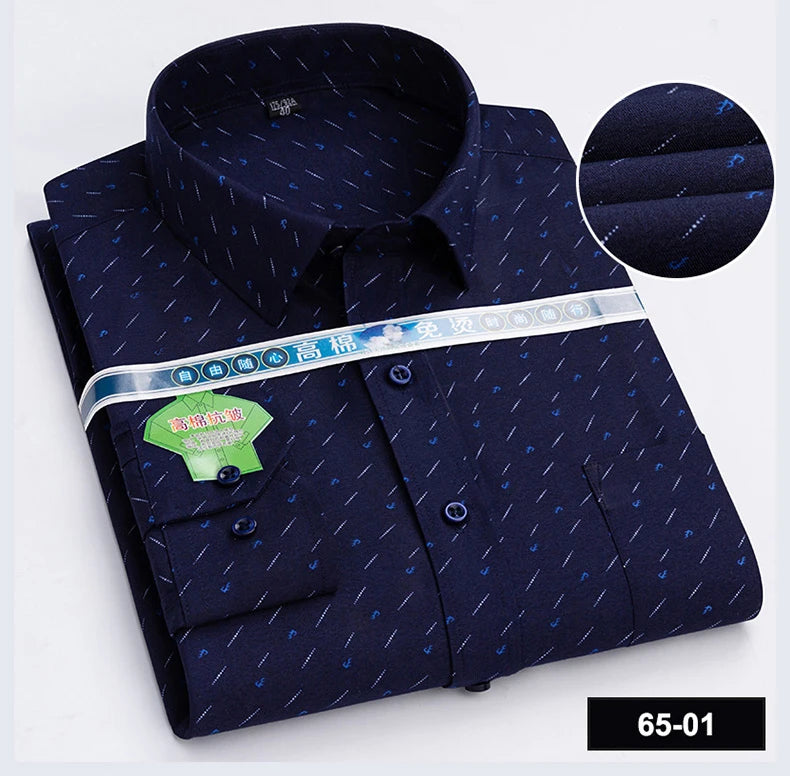 Men Print Shirts Casual Long Sleeve Striped Dress Shirt for Man Business Formal Slim Fit Button Up Polka Dot Men's Clothing