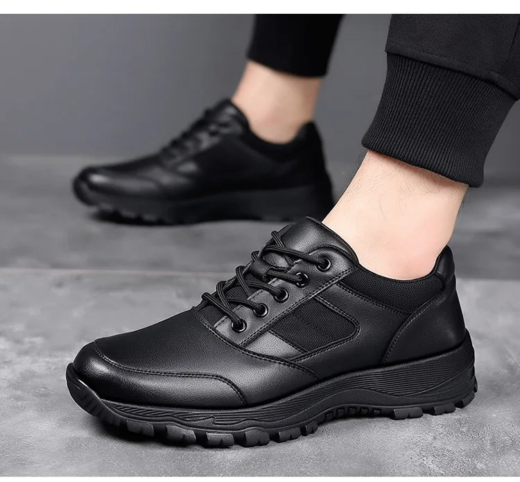 New Platform Cow Leather Casual Sneakers for Men Designer Autumn Winter Cotton Black Outdoor Men's Sports Shoes Zapatos Hombre