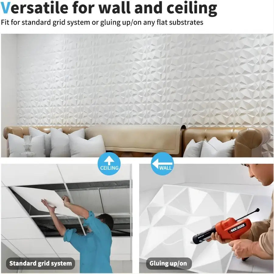 (pack of 12)Decorative 3D wall panel with diamond design, 30.48 cm x 30.48 cm