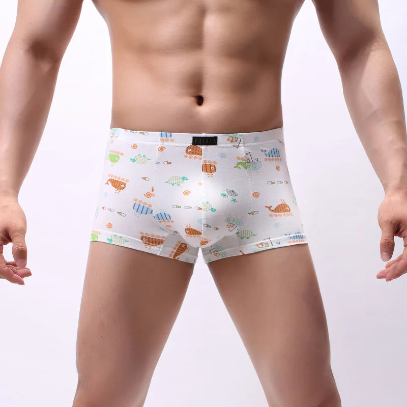 Cartoon Print Boxer Shorts Men Breathable 100% Cotton Funny Boxers Comic Style Men's Underwear Novelty Gift Underpants U Convex