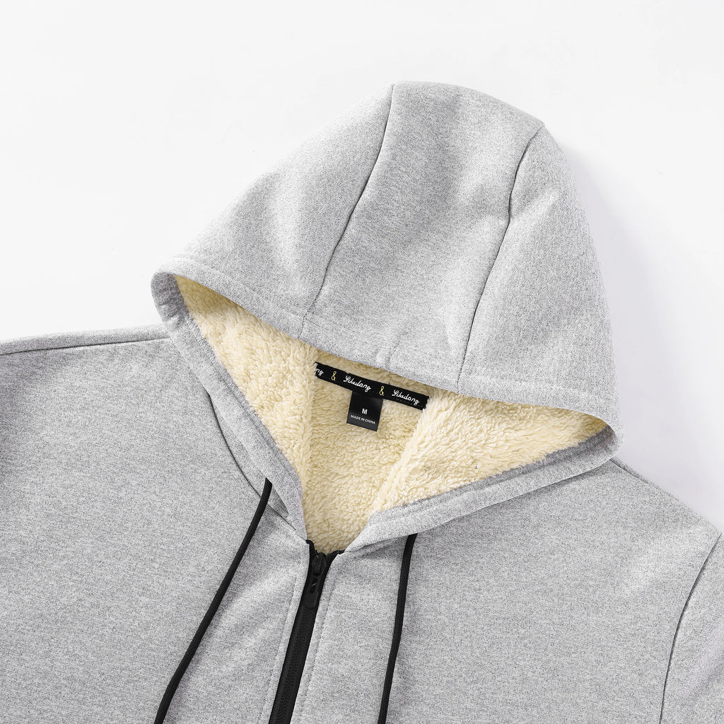 Winter Fleece Jacket Men's Casual Thickened Wool Jacket Warm Zipper Hoodies Cardigan Sports Long Sleeve Sweatshirts Hooded Coat