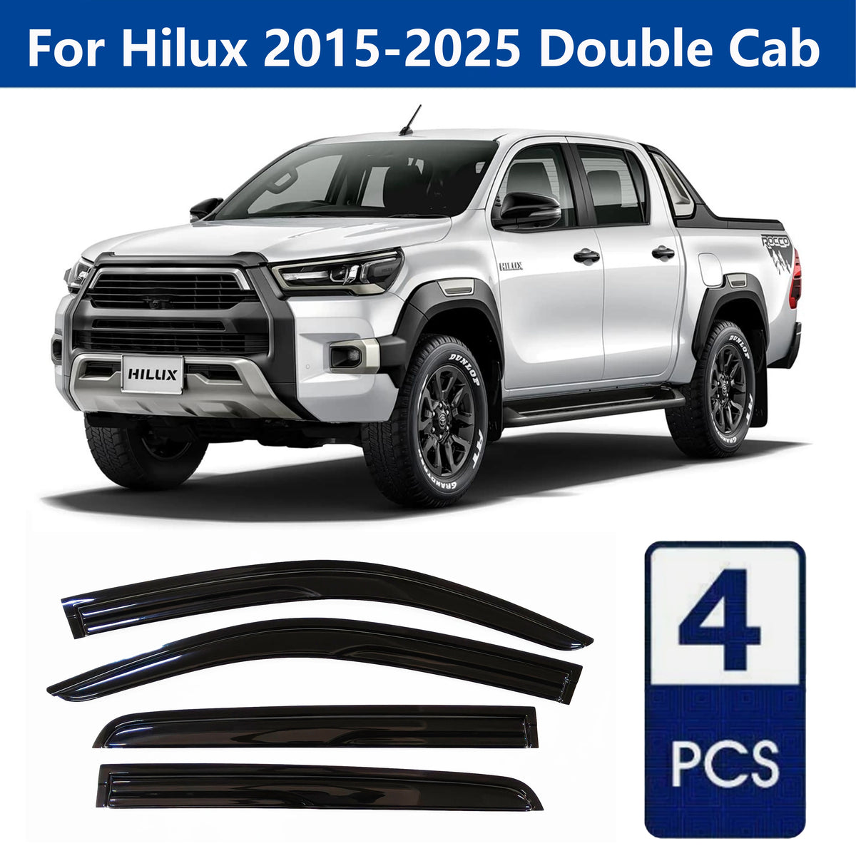 AIBAP 4pcs Car Windows Visor for Toyota Hilux 2015-2025 Revo Double Cab Window Visors Rain Guards Rain Guard Sun Rain Visors
