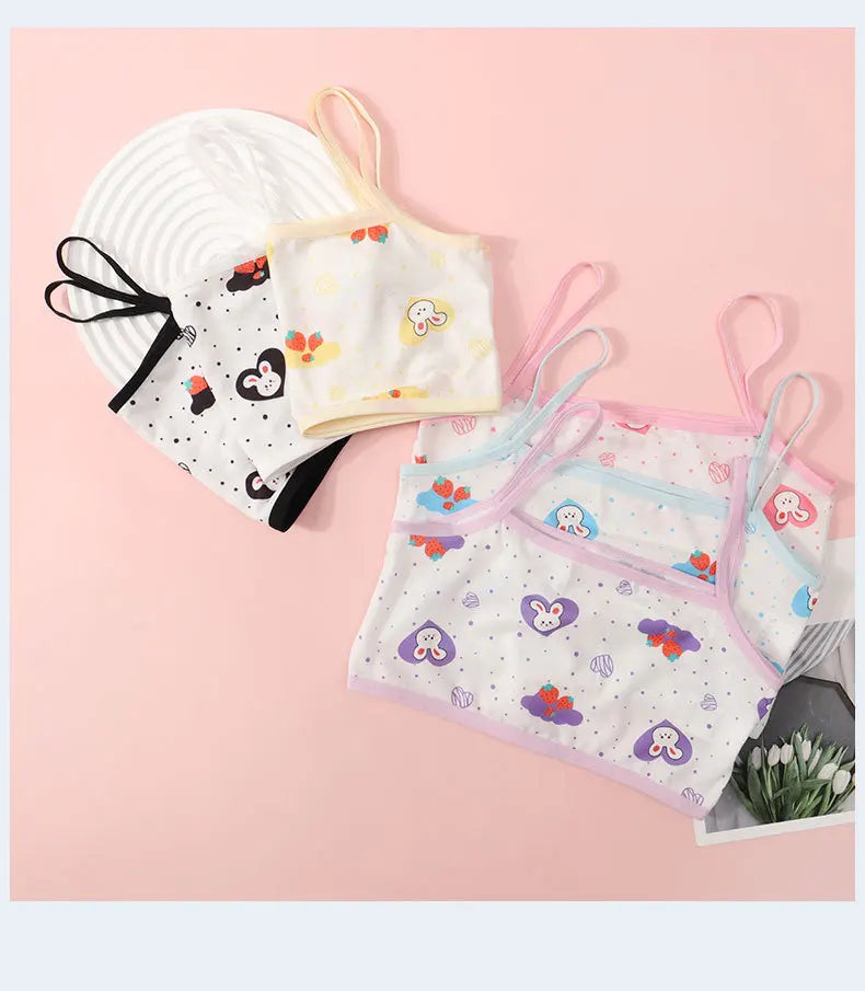 Girls' Camisole Style Bra Girls' Developmental Period Vest Cute Printed Children's Underwear Comfortable Lightweight Breathable