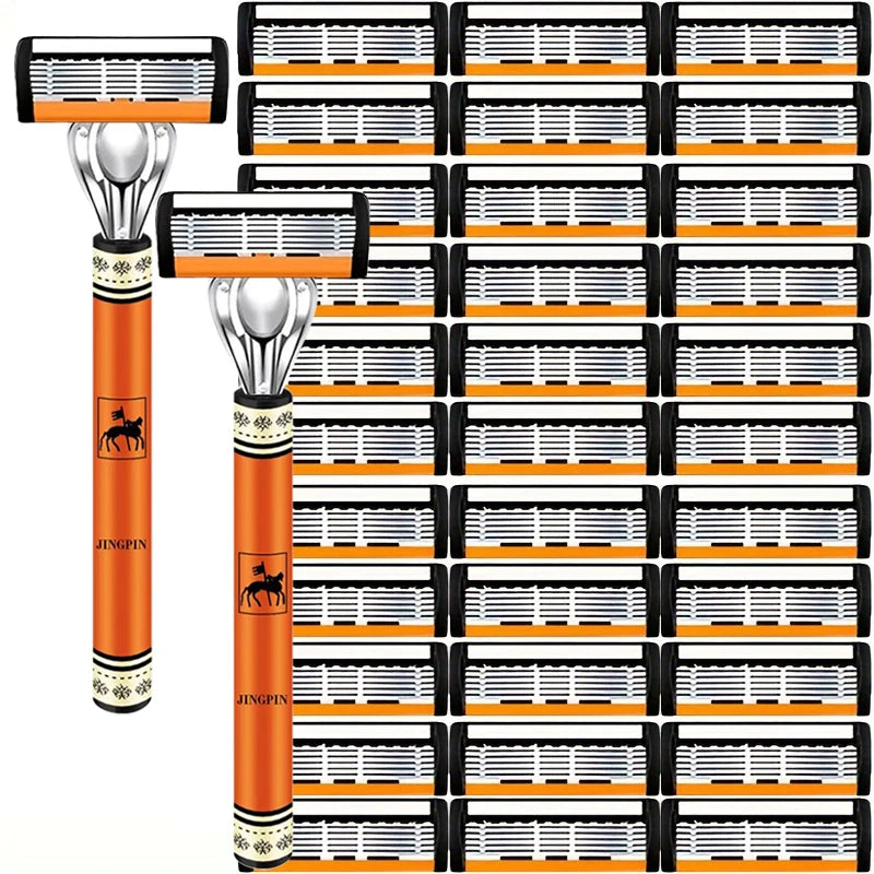 Conjunto de Máquina de Barbear de 6 Lâminas de Alta Qualidade para Homem, Máquina de Barbear de Aço Inoxidável Afiada com Cabeça Substituível