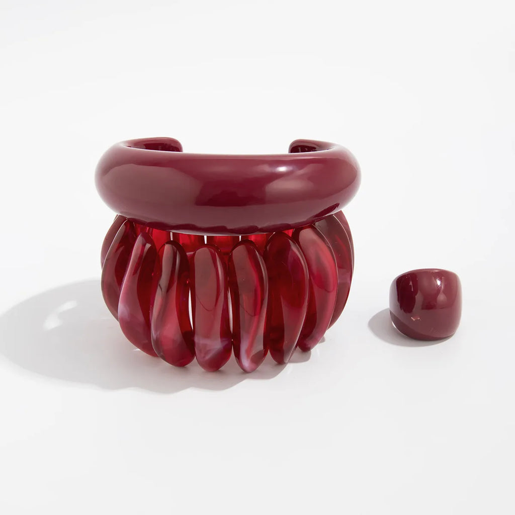 Vintage Red Thick Resin Acrylic Bangles for Women on Hand Goth Geometric Charm Wide Hip Hop Metal Cuff Bangle Aesthetic Jewelry