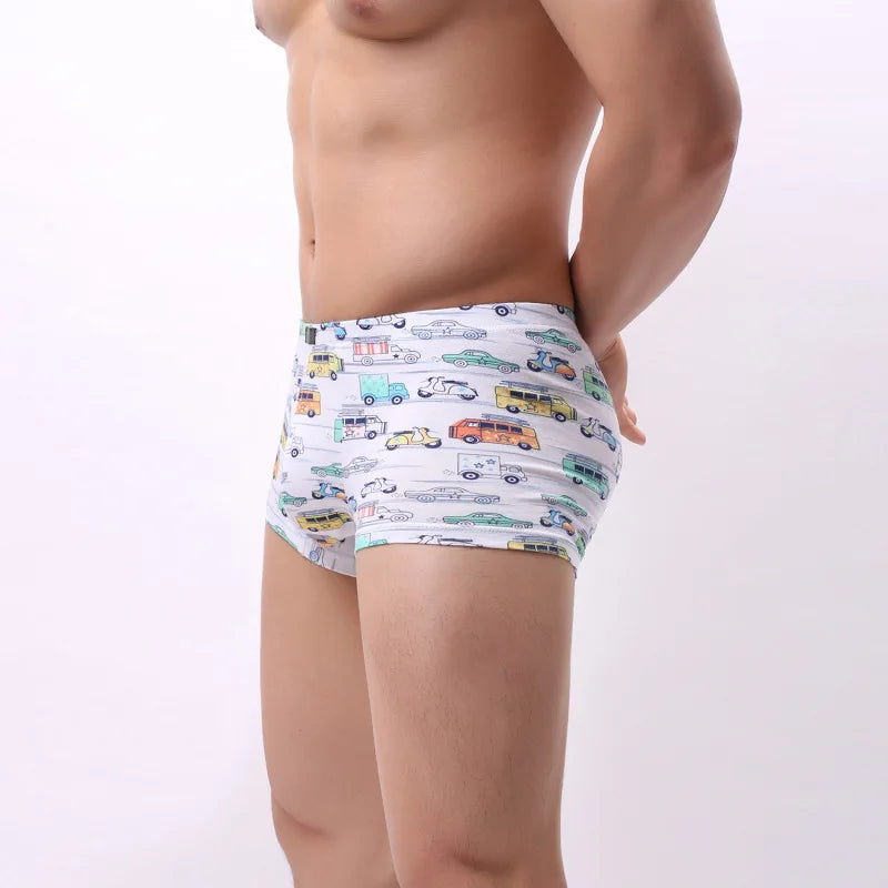 Cartoon Print Boxer Shorts Men Breathable 100% Cotton Funny Boxers Comic Style Men's Underwear Novelty Gift Underpants U Convex
