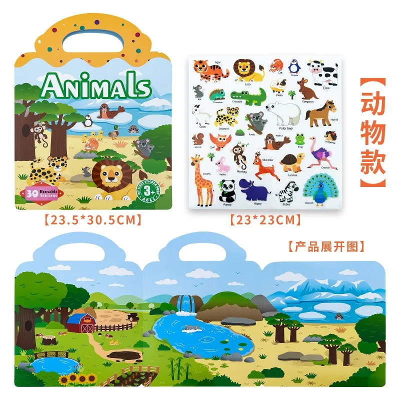 Children's Enlightenment Jelly Sticker Book Baby Hands-on DIY Jelly Sticker Puzzle Portable Puzzle Repeat Sticker Toy Magic Book