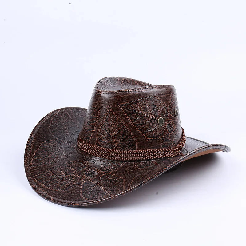 New Cowboy Knight Hat Women Men Leather Caps Western Sun Hats Gentleman Jazz Vintage Cap Large Grassland Summer Autumn Visors