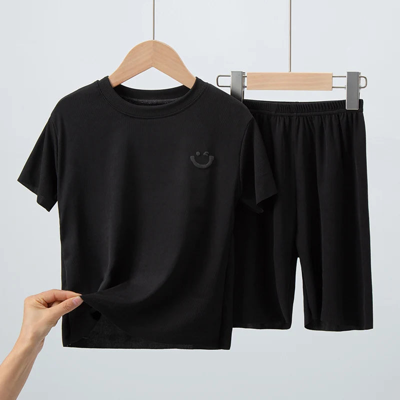 2/4 Pieces Children's Summer Thin Short-sleeved Shorts Ice Silk Suit Boys and Girls Casual Joker Home Clothes 2-piece Suit.