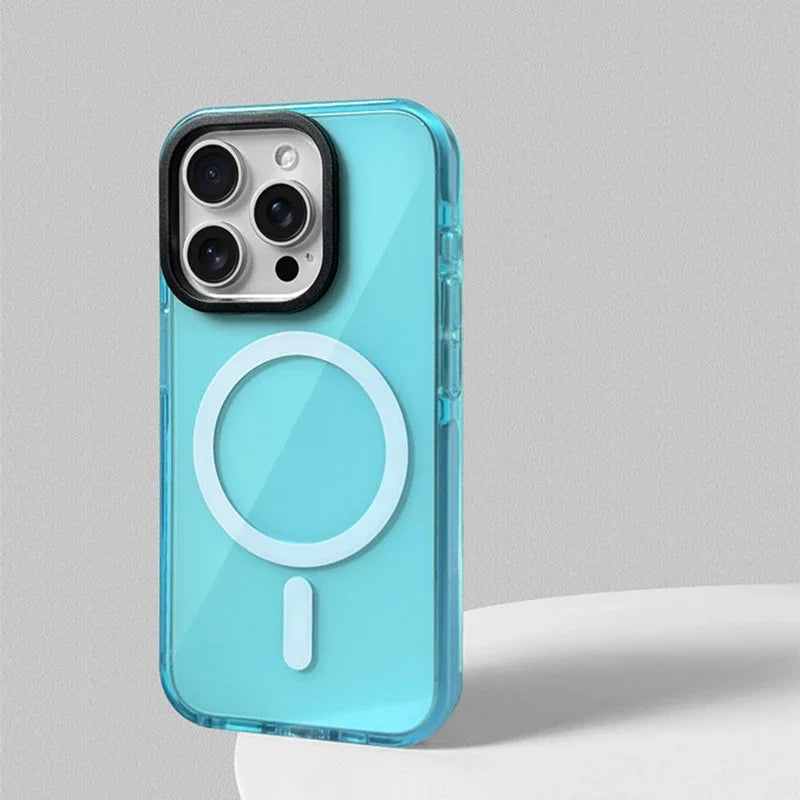 Neon Color Clear Crystal Magnetic Phone Case For Iphone 17 16 15pro 15 14 13max 12 Wireless Charging Soft Silicone Bumper Cover