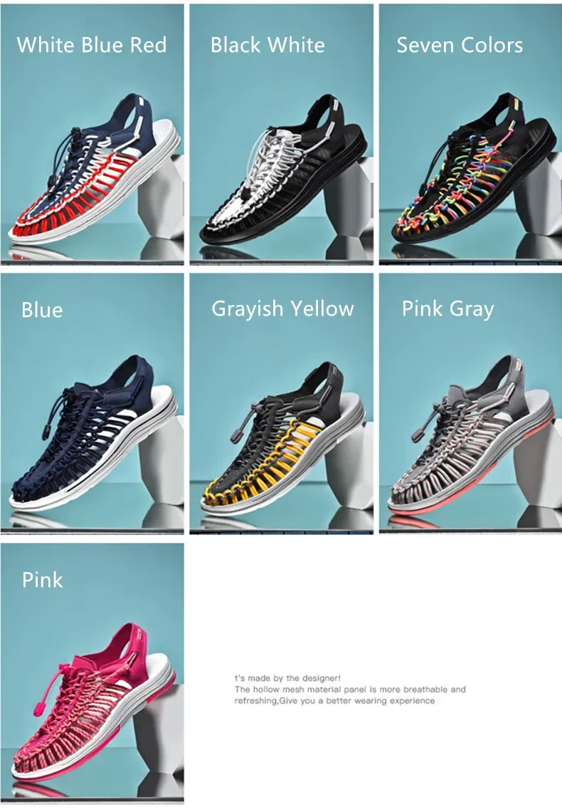 Summer Men Sandals Fashion Handmade Weaving Design Beach Sandals Breathable Casual Flat Sandals Outdoor Couples Sandals Size 48