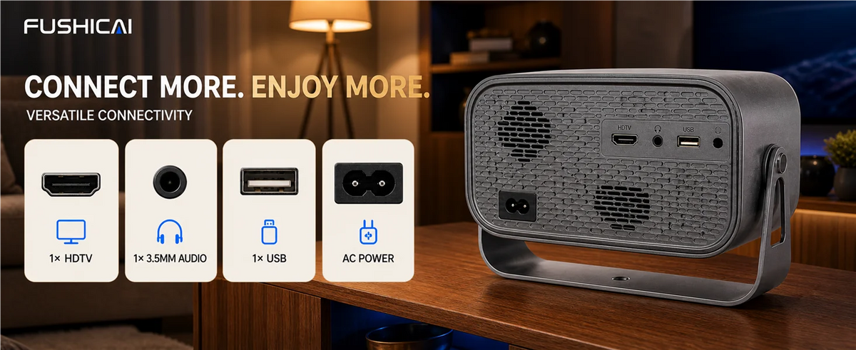 FUSHCAI Outdoor Projector A10 Portable Mini Projector with 360° Rotation 900 ANSI Native 720P 4K Compatible Auto Focus BT 5.4