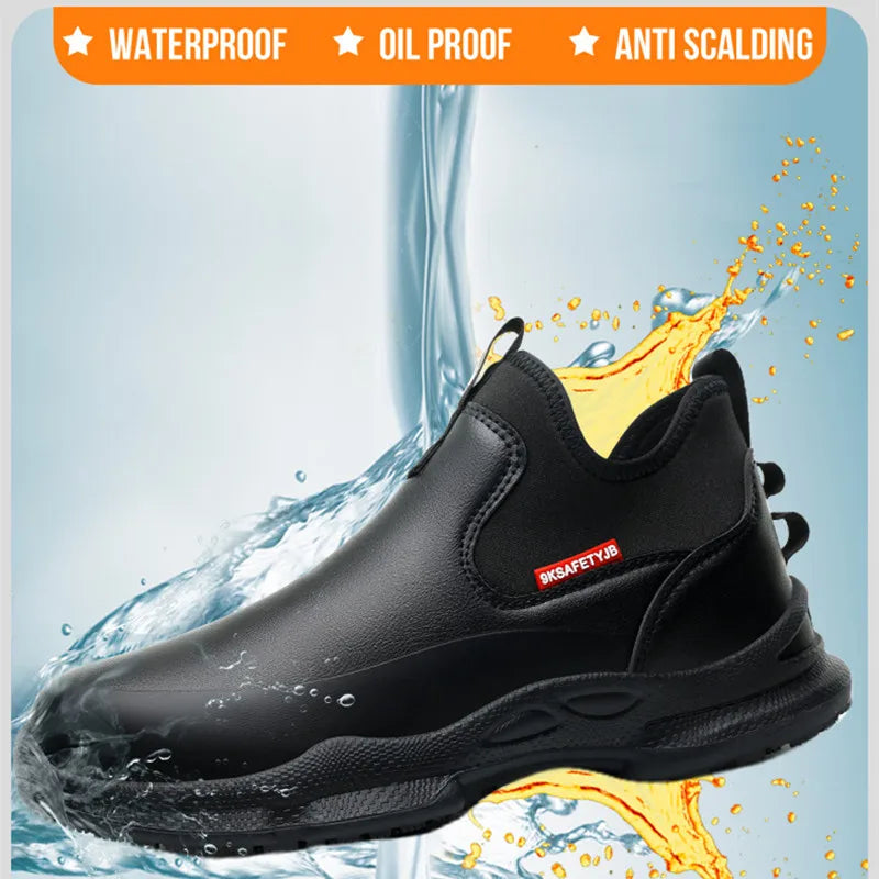 anti-skid kitchen work shoes non slip work waterproof boots lightweight Safety shoes for men chef work shoes leather sneakers