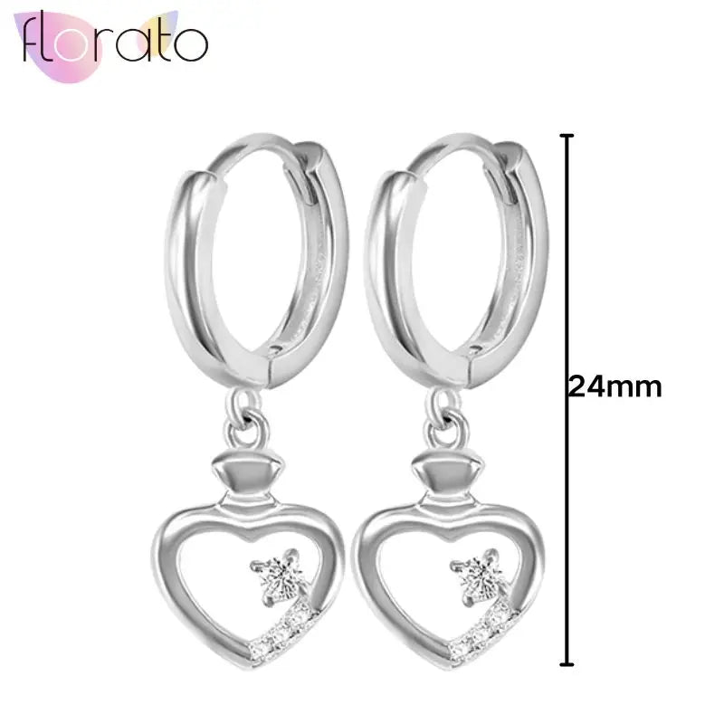 925 Sterling Silver Ear Buckle Retro Metal Heart Pendant Hoop Earrings for Women CZ Huggie Earrings Fashion Females Jewelry