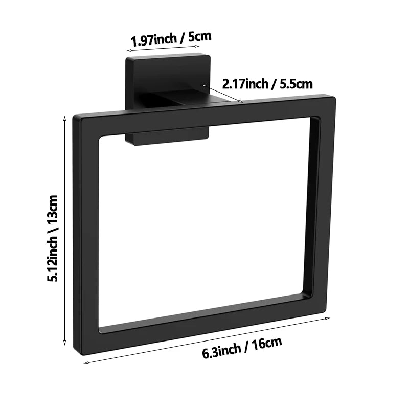 Towel Ring - Thicken Stainless Steel Towel Holder, Towel Racks for Bathroom, Square Modern Design Hand Towel Holder, Matte Black