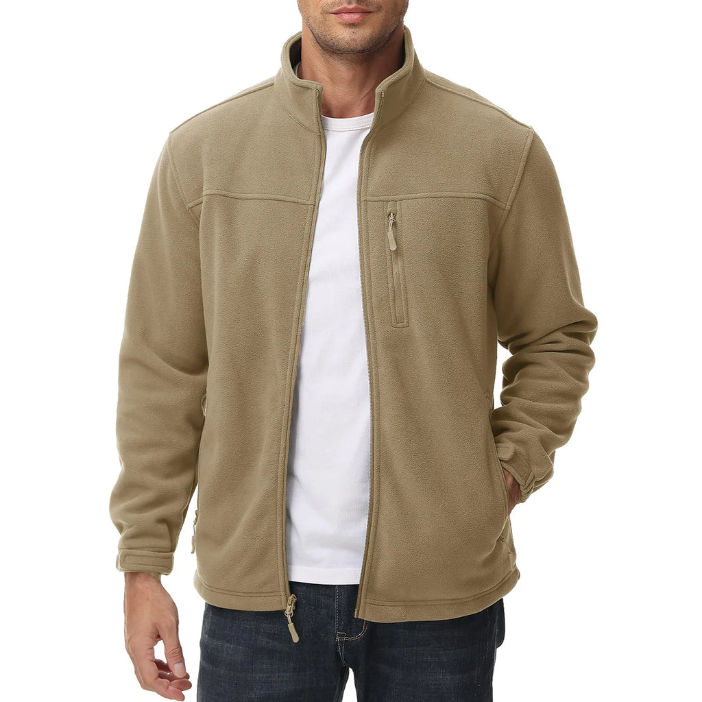 TACVASEN Men's Thermal Warm Fleece Jacket Stand Collar Full Zip Windbreaker Multiple-pockets Outerwear Working Hiking Coat