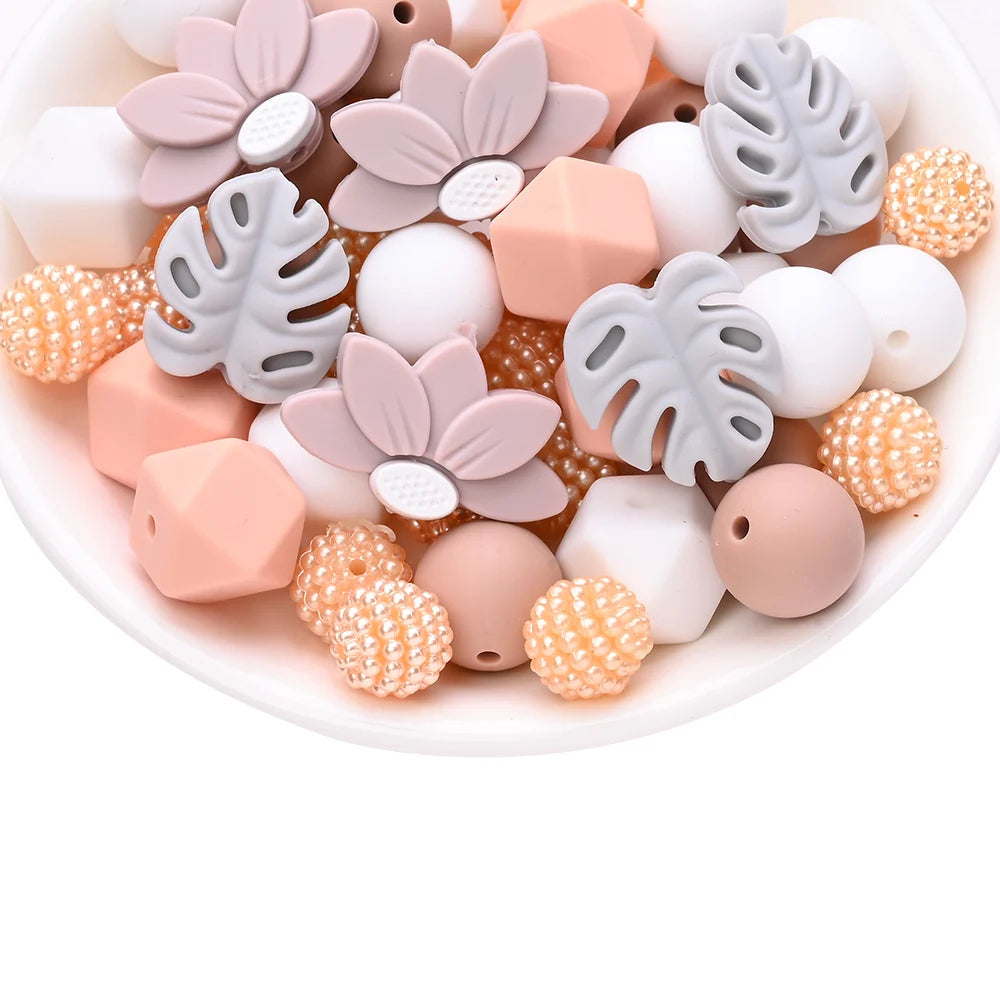 7Pcs Silicone Bead Set Soft Non Toxic Biteable Silicone Beads for Handmade Pacifier Chain Teeth Grinding Jewelry