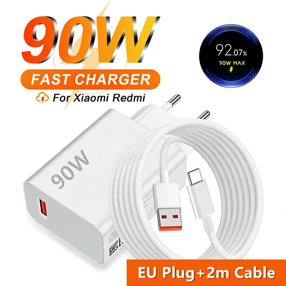 90W Turbo Fast USB Charger For Xiaomi 13 14 15 Ultra 15T 17 Pro Redmi Note 14 Pro POCO F6 F7 X6 X7 Pro Type C Quick Charge Cable