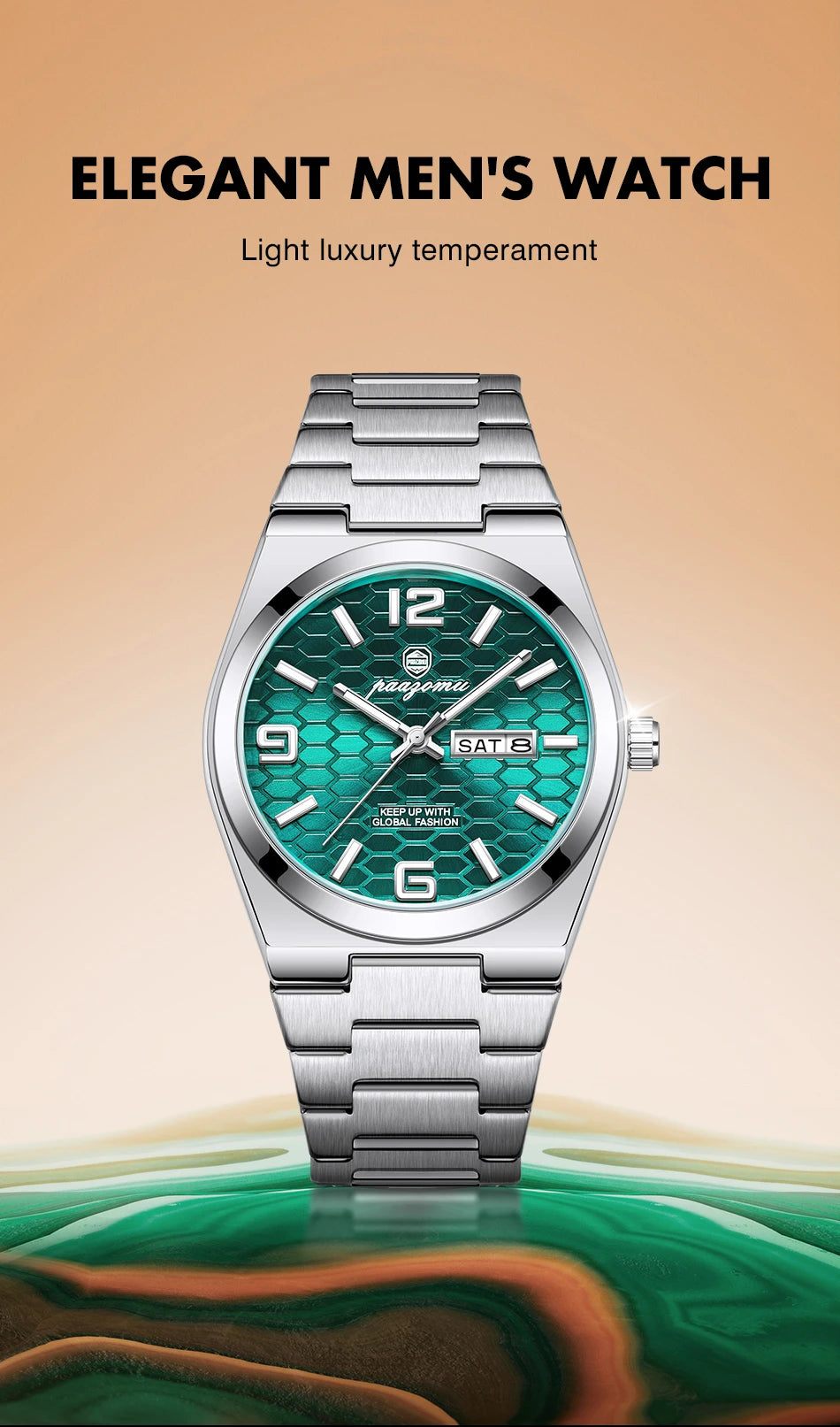 PAAZOMU Luxury Brand Man Watch Waterproof Luminous Date Week Men's Quartz Wristwatch Stainless Steel Fashion Sports Men Watches