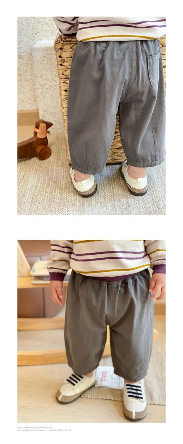 Solid Boy Kids Fashion Trousers Toddler Clothes Summer Spring Baby  Pocket Ankle Length Loose Girl Children Casual Pants