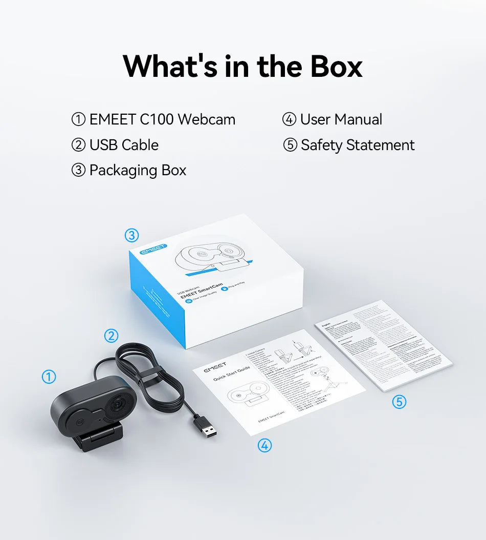 4K/2K/1080P Webcam EMEET C100 USB Computer Camera for Living/ Video Call/ Conference