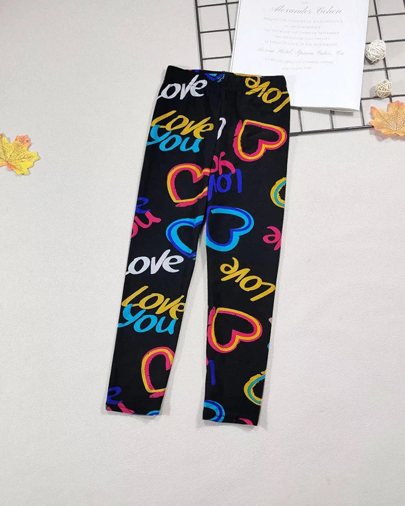 Girls' Leggings Fashion Cartoon Tight Pants Spring and Autumn Baby Girls Slim Fit Flower Leggings Summer Children's Pants