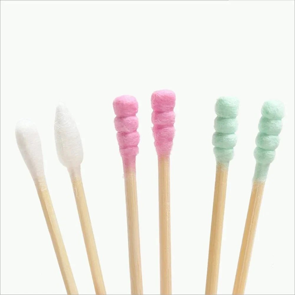 100Pcs Color Mix Double Head Bamboo Cotton Buds Adults Makeup Cotton Swab Eco Friendly Wood Sticks Nose Ears Cleaning Tools