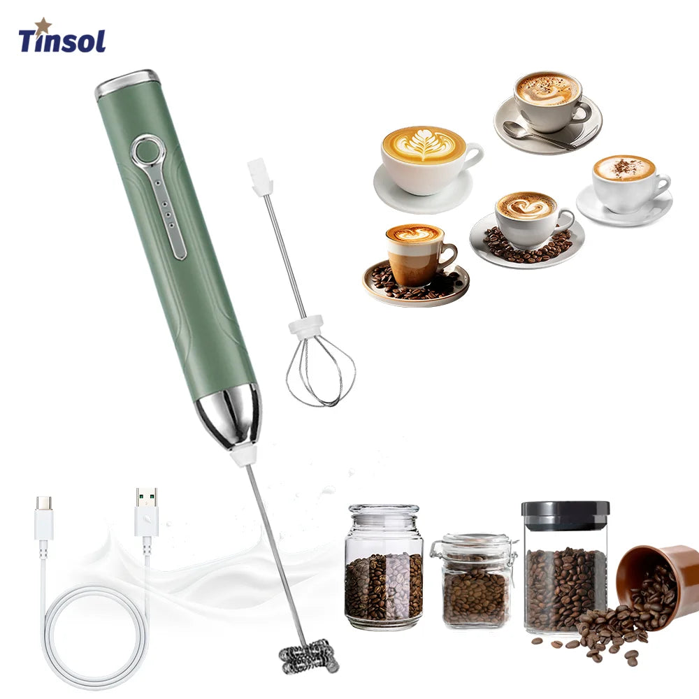 Wireless Type-C Rechargeable 3-speed Mini Handheld Milk Frother Coffee Frother Portable Kitchen Cooking Tools Whisk Foam Blender
