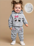 Baby girl cute cartoon cat pattern long sleeved fleece hooded sweatshirt+casual simple pants set, spring and autumn two-piece se
