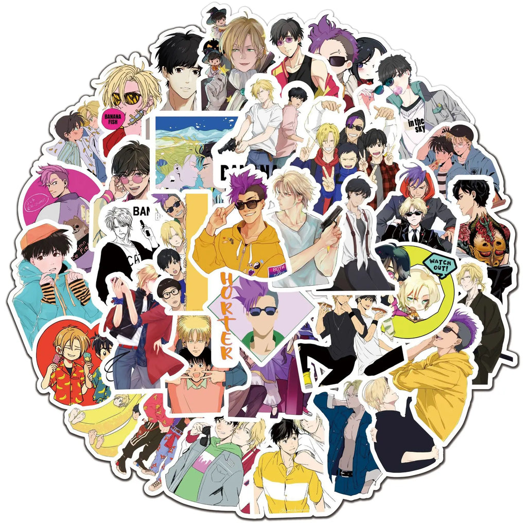 50Pcs BANANA FISH Graffiti Stickers Water Bottle Laptop Phone Bicycle Luggage Case Skateboard Children Adult Sticker